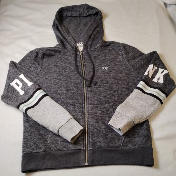 PINK Victoria Secret Heather Gray Zip Up Hoodie, M - Picture 3 of 12